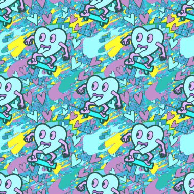 Çılgın bir fikir. Heart kaykay oynuyor. Sevgililer Günü fikri için iyi. Hip-hop geçmişi, şehir tarzı, tişört tasarımı, baskı, sanat..