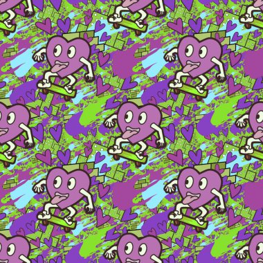 Çılgın bir fikir. Heart kaykay oynuyor. Sevgililer Günü fikri için iyi. Hip-hop geçmişi, şehir tarzı, tişört tasarımı, baskı, sanat..