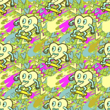 Çılgın bir fikir. Heart kaykay oynuyor. Sevgililer Günü fikri için iyi. Hip-hop geçmişi, şehir tarzı, tişört tasarımı, baskı, sanat..