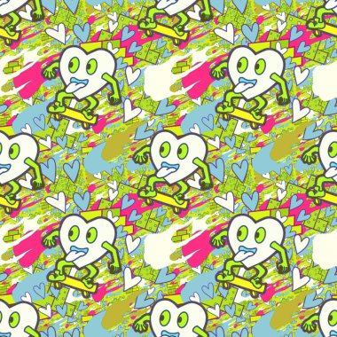 Çılgın bir fikir. Heart kaykay oynuyor. Sevgililer Günü fikri için iyi. Hip-hop geçmişi, şehir tarzı, tişört tasarımı, baskı, sanat..