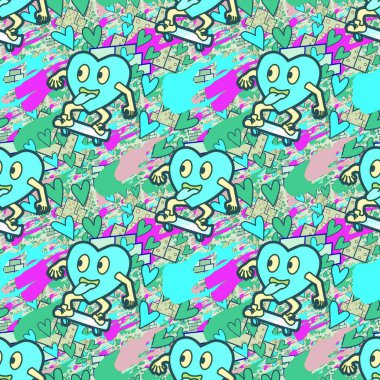 Çılgın bir fikir. Heart kaykay oynuyor. Sevgililer Günü fikri için iyi. Hip-hop geçmişi, şehir tarzı, tişört tasarımı, baskı, sanat..