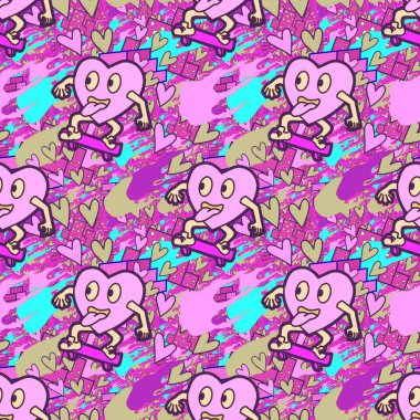 Çılgın bir fikir. Heart kaykay oynuyor. Sevgililer Günü fikri için iyi. Hip-hop geçmişi, şehir tarzı, tişört tasarımı, baskı, sanat..