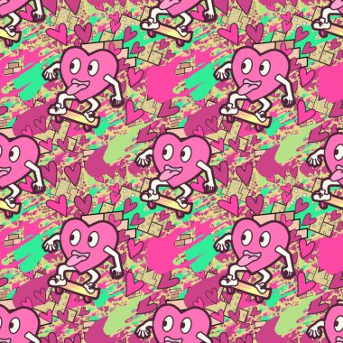 Çılgın bir fikir. Heart kaykay oynuyor. Sevgililer Günü fikri için iyi. Hip-hop geçmişi, şehir tarzı, tişört tasarımı, baskı, sanat..