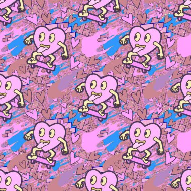 Çılgın bir fikir. Heart kaykay oynuyor. Sevgililer Günü fikri için iyi. Hip-hop geçmişi, şehir tarzı, tişört tasarımı, baskı, sanat..