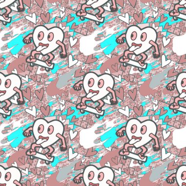 Çılgın bir fikir. Heart kaykay oynuyor. Sevgililer Günü fikri için iyi. Hip-hop geçmişi, şehir tarzı, tişört tasarımı, baskı, sanat..