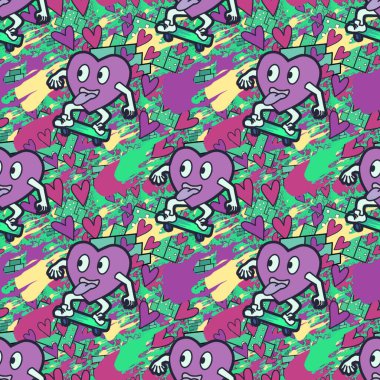 Çılgın bir fikir. Heart kaykay oynuyor. Sevgililer Günü fikri için iyi. Hip-hop geçmişi, şehir tarzı, tişört tasarımı, baskı, sanat..