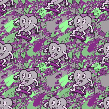 Çılgın bir fikir. Heart kaykay oynuyor. Sevgililer Günü fikri için iyi. Hip-hop geçmişi, şehir tarzı, tişört tasarımı, baskı, sanat..