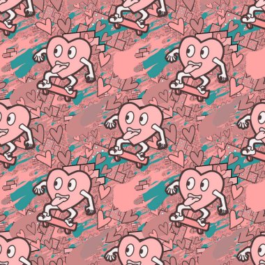 Çılgın bir fikir. Heart kaykay oynuyor. Sevgililer Günü fikri için iyi. Hip-hop geçmişi, şehir tarzı, tişört tasarımı, baskı, sanat..