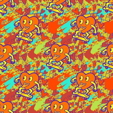 Çılgın bir fikir. Heart kaykay oynuyor. Sevgililer Günü fikri için iyi. Hip-hop geçmişi, şehir tarzı, tişört tasarımı, baskı, sanat..