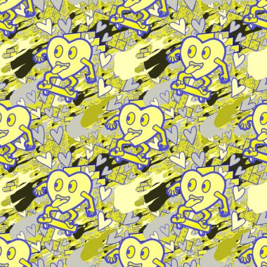 Çılgın bir fikir. Heart kaykay oynuyor. Sevgililer Günü fikri için iyi. Hip-hop geçmişi, şehir tarzı, tişört tasarımı, baskı, sanat..