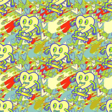 Çılgın bir fikir. Heart kaykay oynuyor. Sevgililer Günü fikri için iyi. Hip-hop geçmişi, şehir tarzı, tişört tasarımı, baskı, sanat..