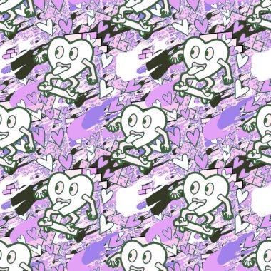 Çılgın bir fikir. Heart kaykay oynuyor. Sevgililer Günü fikri için iyi. Hip-hop geçmişi, şehir tarzı, tişört tasarımı, baskı, sanat..