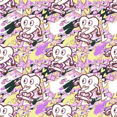 Çılgın bir fikir. Heart kaykay oynuyor. Sevgililer Günü fikri için iyi. Hip-hop geçmişi, şehir tarzı, tişört tasarımı, baskı, sanat..