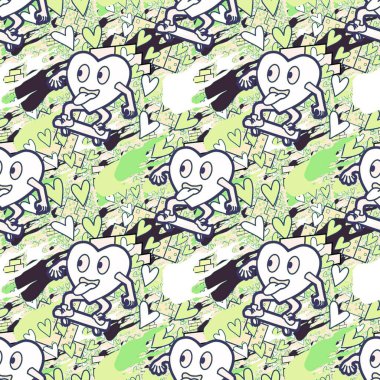 Çılgın bir fikir. Heart kaykay oynuyor. Sevgililer Günü fikri için iyi. Hip-hop geçmişi, şehir tarzı, tişört tasarımı, baskı, sanat..