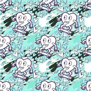 Çılgın bir fikir. Heart kaykay oynuyor. Sevgililer Günü fikri için iyi. Hip-hop geçmişi, şehir tarzı, tişört tasarımı, baskı, sanat..