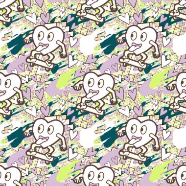 Çılgın bir fikir. Heart kaykay oynuyor. Sevgililer Günü fikri için iyi. Hip-hop geçmişi, şehir tarzı, tişört tasarımı, baskı, sanat..