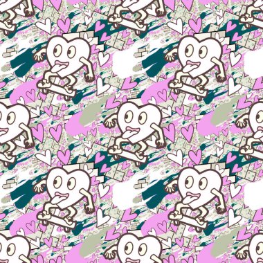 Çılgın bir fikir. Heart kaykay oynuyor. Sevgililer Günü fikri için iyi. Hip-hop geçmişi, şehir tarzı, tişört tasarımı, baskı, sanat..