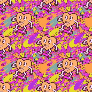 Çılgın bir fikir. Heart kaykay oynuyor. Sevgililer Günü fikri için iyi. Hip-hop geçmişi, şehir tarzı, tişört tasarımı, baskı, sanat..