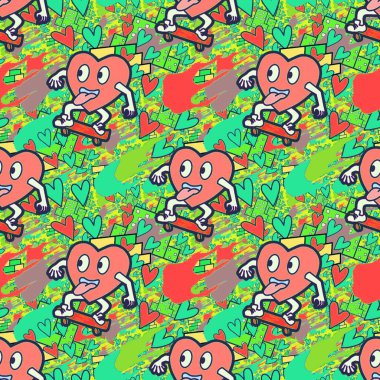 Çılgın bir fikir. Heart kaykay oynuyor. Sevgililer Günü fikri için iyi. Hip-hop geçmişi, şehir tarzı, tişört tasarımı, baskı, sanat..