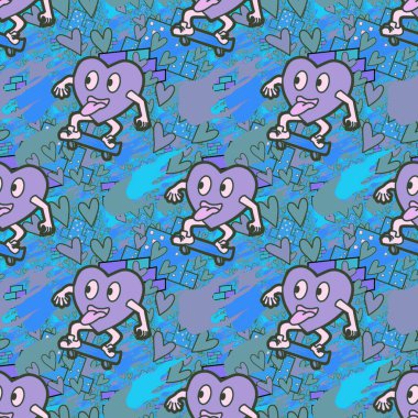 Çılgın bir fikir. Heart kaykay oynuyor. Sevgililer Günü fikri için iyi. Hip-hop geçmişi, şehir tarzı, tişört tasarımı, baskı, sanat..