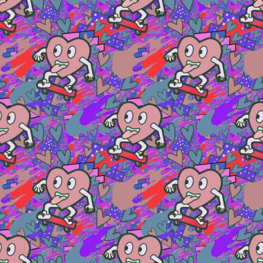 Çılgın bir fikir. Heart kaykay oynuyor. Sevgililer Günü fikri için iyi. Hip-hop geçmişi, şehir tarzı, tişört tasarımı, baskı, sanat..