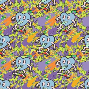 Çılgın bir fikir. Heart kaykay oynuyor. Sevgililer Günü fikri için iyi. Hip-hop geçmişi, şehir tarzı, tişört tasarımı, baskı, sanat..