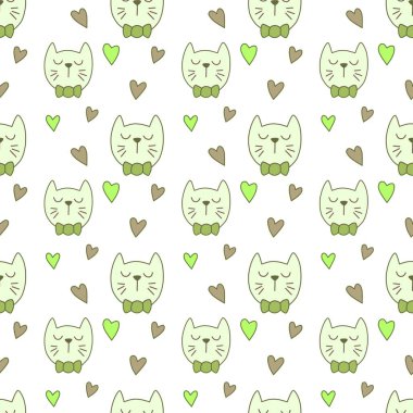 Sevgililer Günü 'nü seven el çizimi sevimli kedi, kusursuz desen, arka plan, çizgi film, baskı, sanat