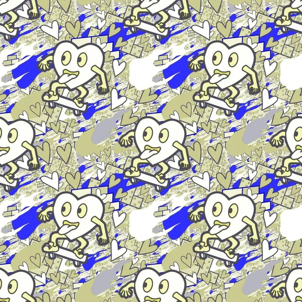 Çılgın bir fikir. Heart kaykay oynuyor. Sevgililer Günü fikri için iyi. Hip-hop geçmişi, şehir tarzı, tişört tasarımı, baskı, sanat..