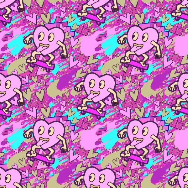 Çılgın bir fikir. Heart kaykay oynuyor. Sevgililer Günü fikri için iyi. Hip-hop geçmişi, şehir tarzı, tişört tasarımı, baskı, sanat..