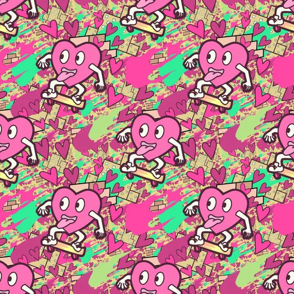 Çılgın bir fikir. Heart kaykay oynuyor. Sevgililer Günü fikri için iyi. Hip-hop geçmişi, şehir tarzı, tişört tasarımı, baskı, sanat..