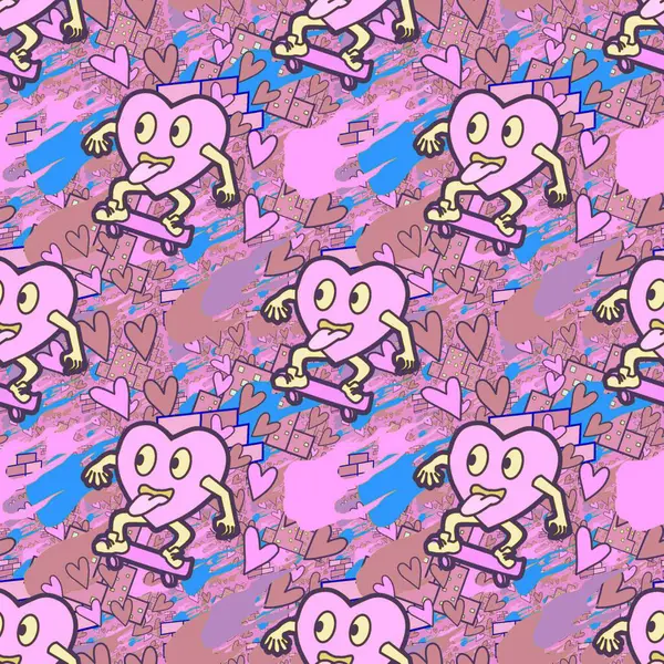 Çılgın bir fikir. Heart kaykay oynuyor. Sevgililer Günü fikri için iyi. Hip-hop geçmişi, şehir tarzı, tişört tasarımı, baskı, sanat..