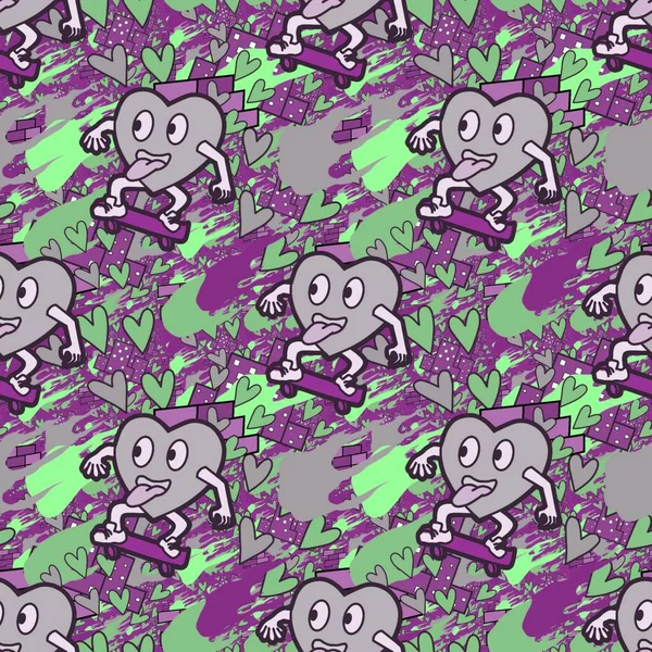 Çılgın bir fikir. Heart kaykay oynuyor. Sevgililer Günü fikri için iyi. Hip-hop geçmişi, şehir tarzı, tişört tasarımı, baskı, sanat..