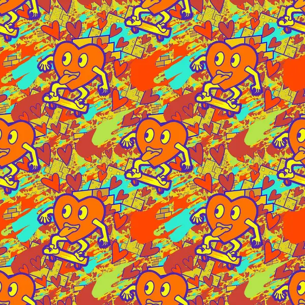 Çılgın bir fikir. Heart kaykay oynuyor. Sevgililer Günü fikri için iyi. Hip-hop geçmişi, şehir tarzı, tişört tasarımı, baskı, sanat..