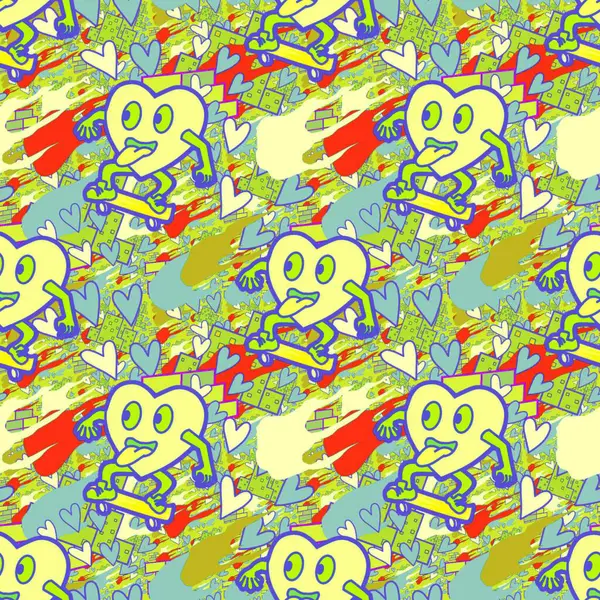 Çılgın bir fikir. Heart kaykay oynuyor. Sevgililer Günü fikri için iyi. Hip-hop geçmişi, şehir tarzı, tişört tasarımı, baskı, sanat..