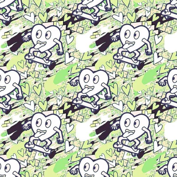 Çılgın bir fikir. Heart kaykay oynuyor. Sevgililer Günü fikri için iyi. Hip-hop geçmişi, şehir tarzı, tişört tasarımı, baskı, sanat..