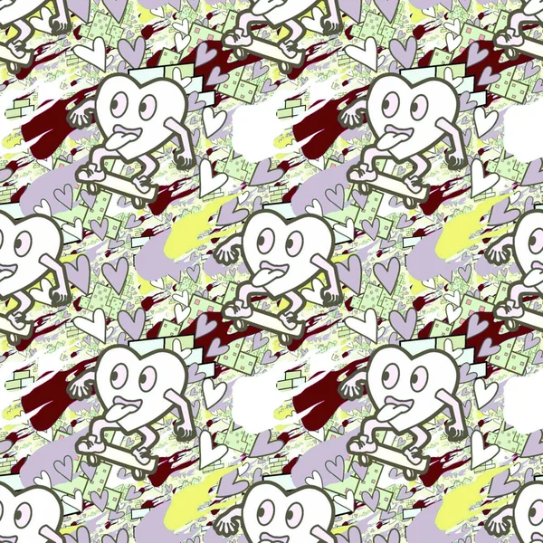 Çılgın bir fikir. Heart kaykay oynuyor. Sevgililer Günü fikri için iyi. Hip-hop geçmişi, şehir tarzı, tişört tasarımı, baskı, sanat..