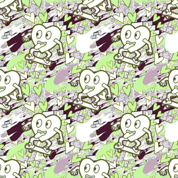 Çılgın bir fikir. Heart kaykay oynuyor. Sevgililer Günü fikri için iyi. Hip-hop geçmişi, şehir tarzı, tişört tasarımı, baskı, sanat..