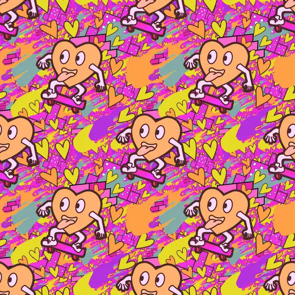 Çılgın bir fikir. Heart kaykay oynuyor. Sevgililer Günü fikri için iyi. Hip-hop geçmişi, şehir tarzı, tişört tasarımı, baskı, sanat..