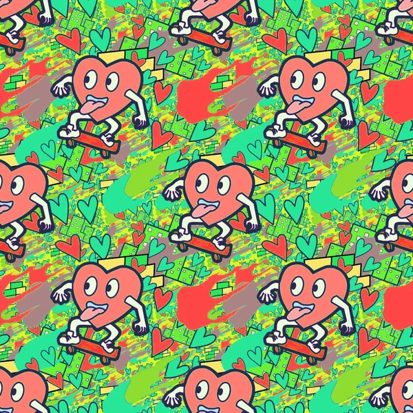 Çılgın bir fikir. Heart kaykay oynuyor. Sevgililer Günü fikri için iyi. Hip-hop geçmişi, şehir tarzı, tişört tasarımı, baskı, sanat..