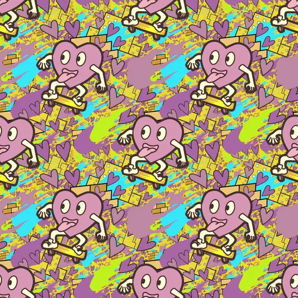 Çılgın bir fikir. Heart kaykay oynuyor. Sevgililer Günü fikri için iyi. Hip-hop geçmişi, şehir tarzı, tişört tasarımı, baskı, sanat..