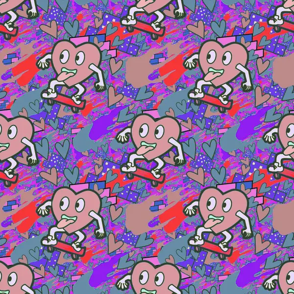 Çılgın bir fikir. Heart kaykay oynuyor. Sevgililer Günü fikri için iyi. Hip-hop geçmişi, şehir tarzı, tişört tasarımı, baskı, sanat..