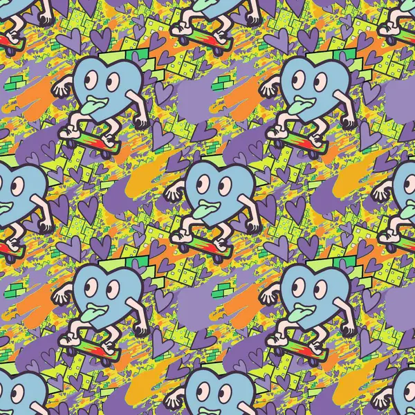 Çılgın bir fikir. Heart kaykay oynuyor. Sevgililer Günü fikri için iyi. Hip-hop geçmişi, şehir tarzı, tişört tasarımı, baskı, sanat..