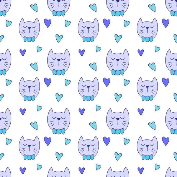 Sevgililer Günü 'nü seven el çizimi sevimli kedi, kusursuz desen, arka plan, çizgi film, baskı, sanat