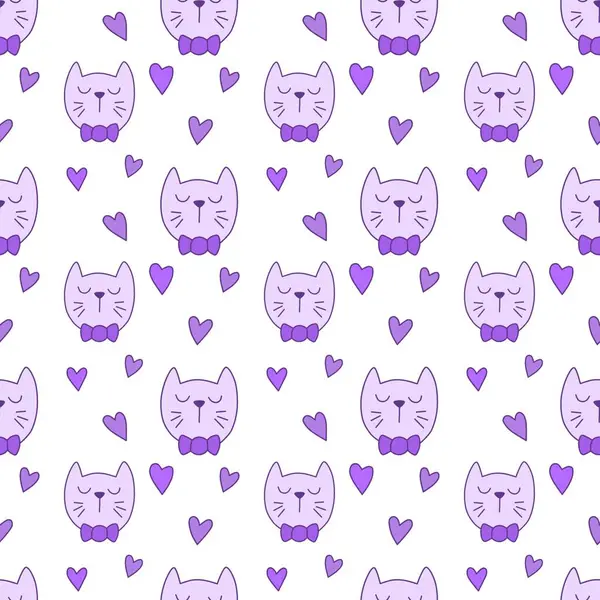 Sevgililer Günü 'nü seven el çizimi sevimli kedi, kusursuz desen, arka plan, çizgi film, baskı, sanat