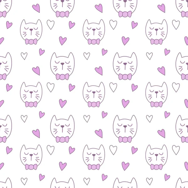 Sevgililer Günü 'nü seven el çizimi sevimli kedi, kusursuz desen, arka plan, çizgi film, baskı, sanat