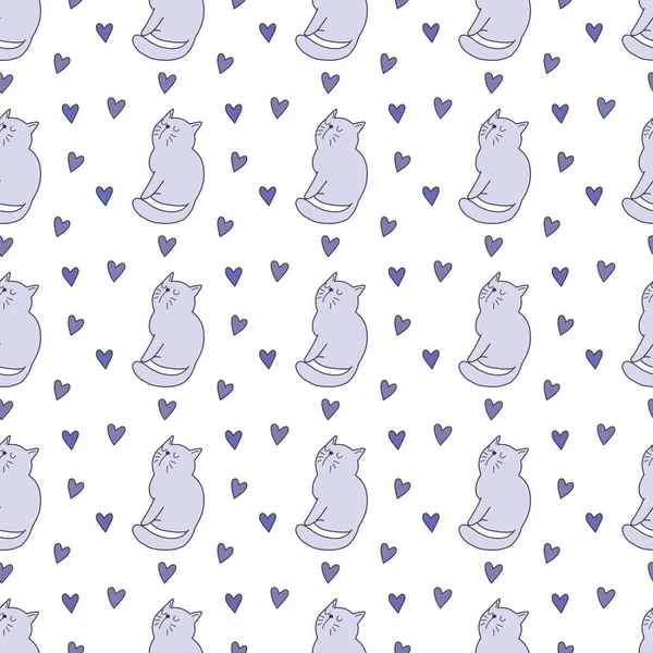 Hand drawn cute cat with loves for Valentine\'s Day, seamless pattern, background, cartoon, print, art