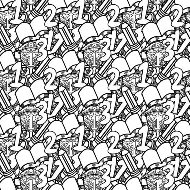 Okula geri çekilen el, kusursuz desen, arka plan, çizim, baskı, sanat.