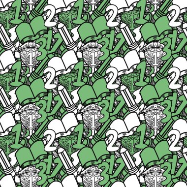 Okula geri çekilen el, kusursuz desen, arka plan, çizim, baskı, sanat.