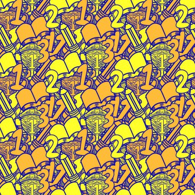 Okula geri çekilen el, kusursuz desen, arka plan, çizim, baskı, sanat.