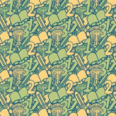 Okula geri çekilen el, kusursuz desen, arka plan, çizim, baskı, sanat.